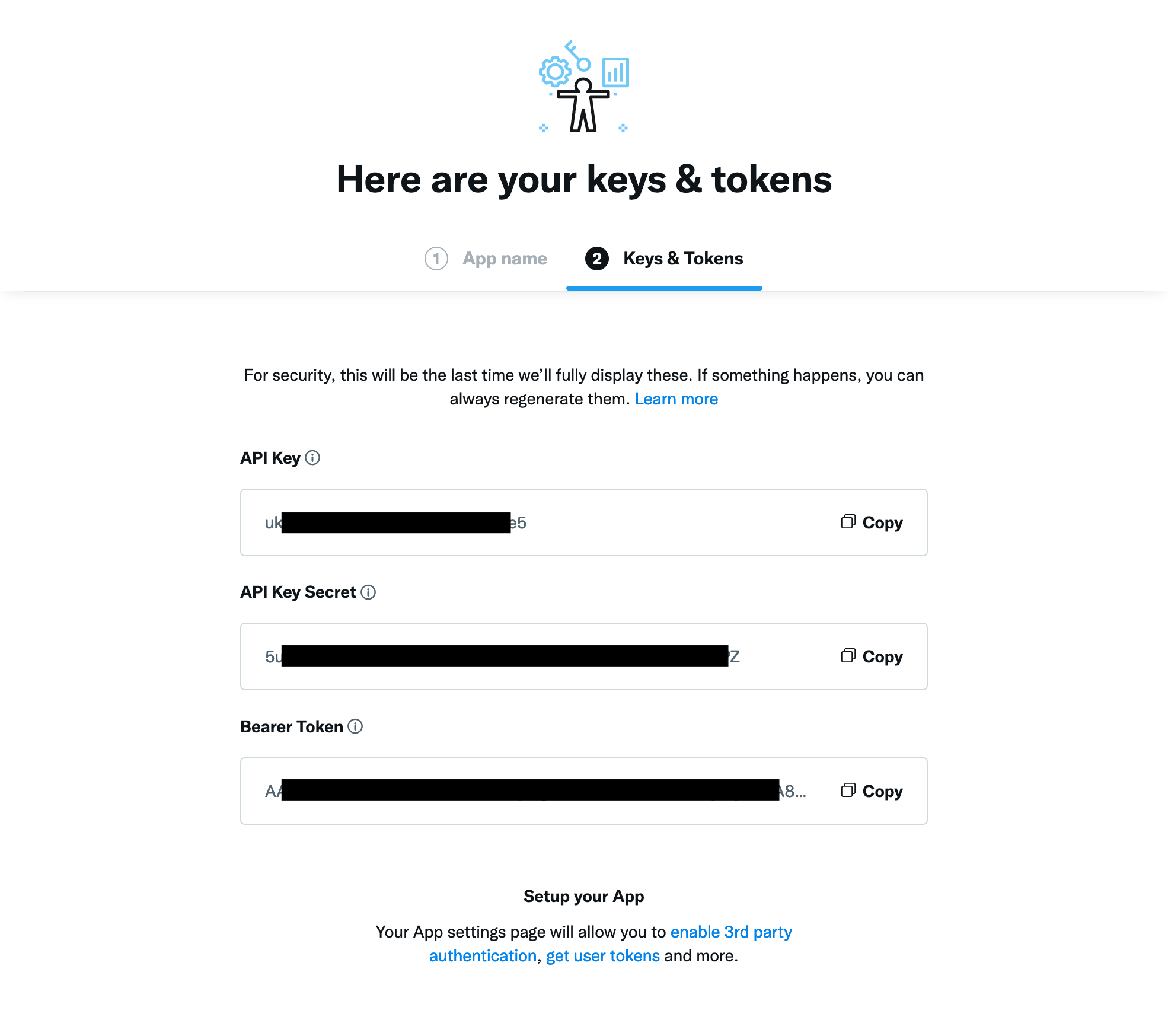 Twitter Social Sign In shows Keys &amp; Tokens